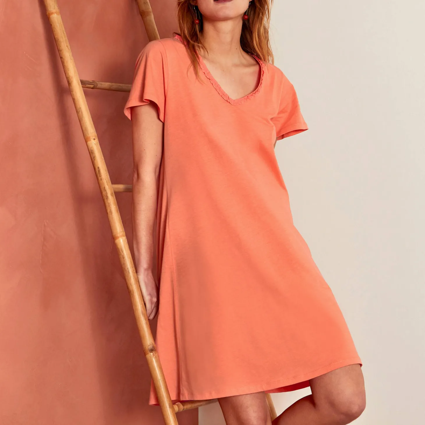 Chemise De Nuit Manches Courtes En Coton