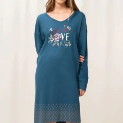 Chemise De Nuit Manches Longues Col V En Coton
