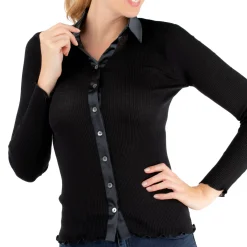 Gilet Col Chemise En Laine Et Soie