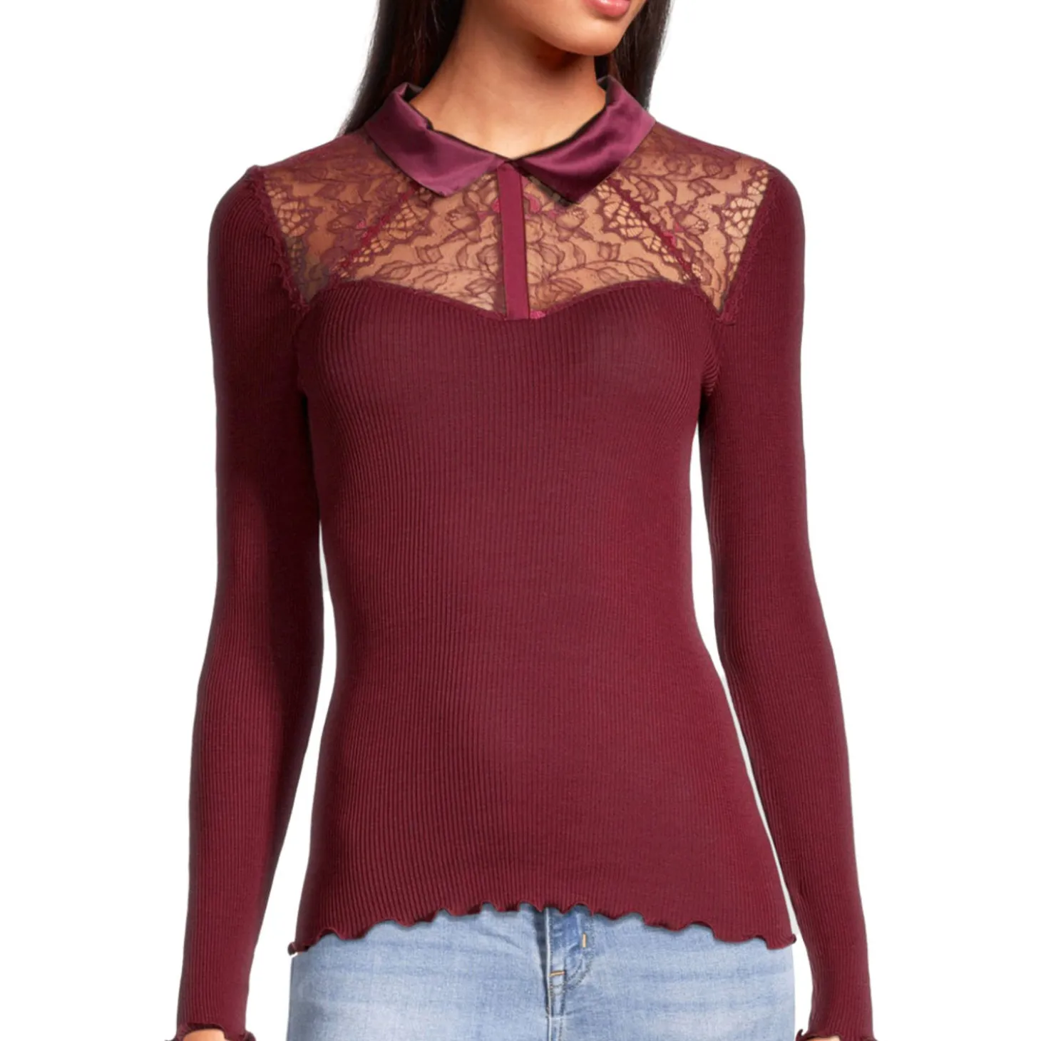 Pull Col Chemise En Laine Et Soie