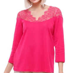 Top Manches 3/4 Decollete Dentelle En Coton